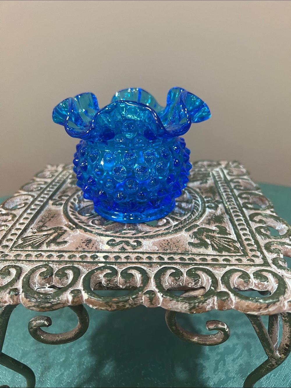 Fenton ruffled hobnail vase. 3 3/4”